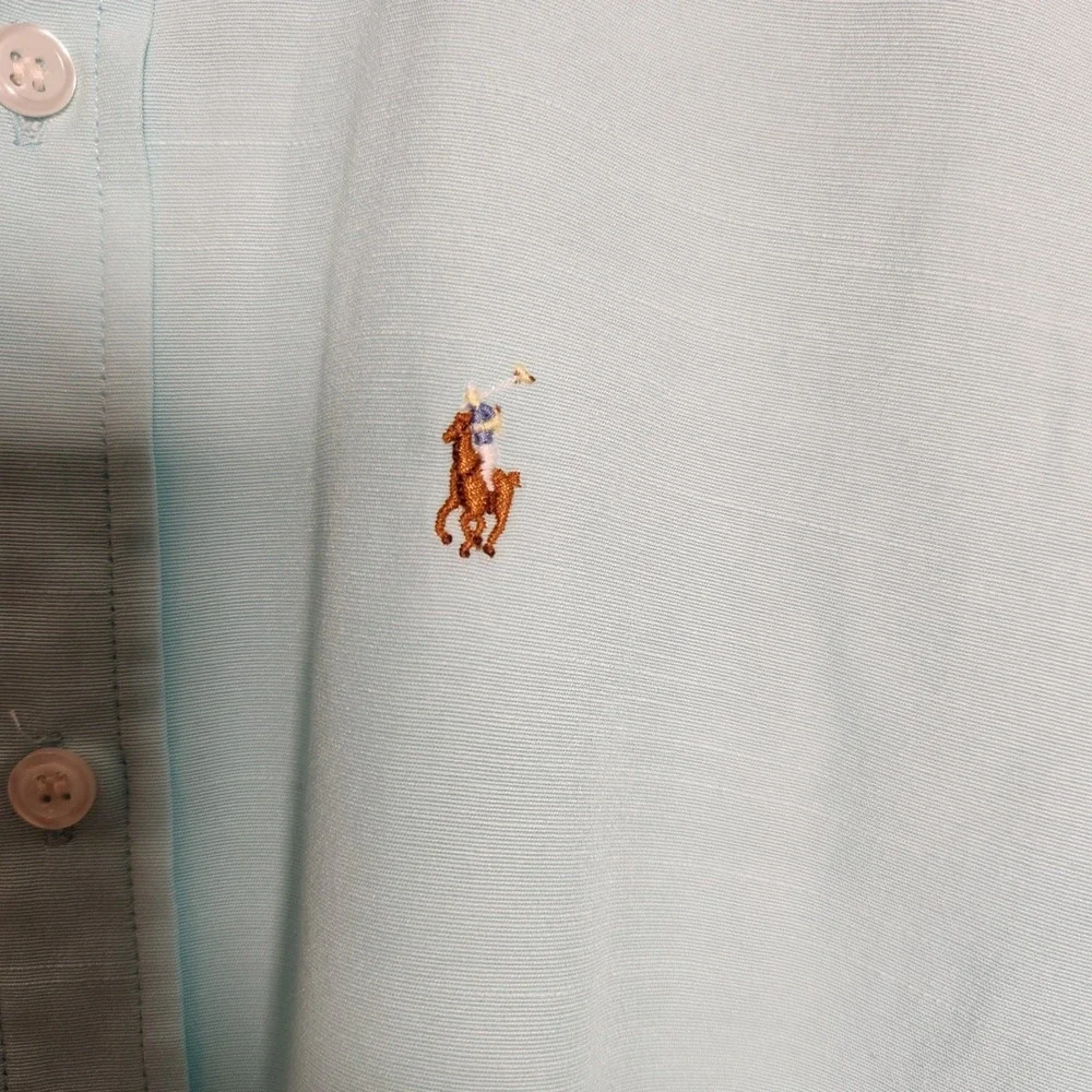 Ralph Lauren Boys 16 Shirt Mint Green Short Sleeve Button Down Fits Men XS